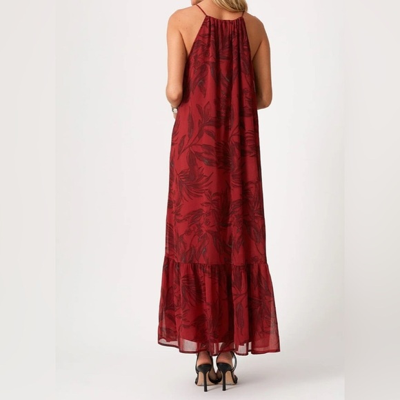Love stitch Kiriana Halter Maxi Dress Red Floral Chiffon Left Print Flowy M - Picture 13 of 15